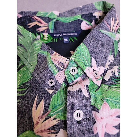 Simply Southern Hawaiian Shirt Mens XL Inside Out Blue Green Floral Stretch Camp - Picture 4 of 13